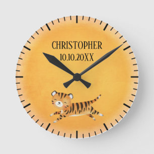 Jungle Animal Tiger Safari Monogram Kinderzimmer Runde Wanduhr