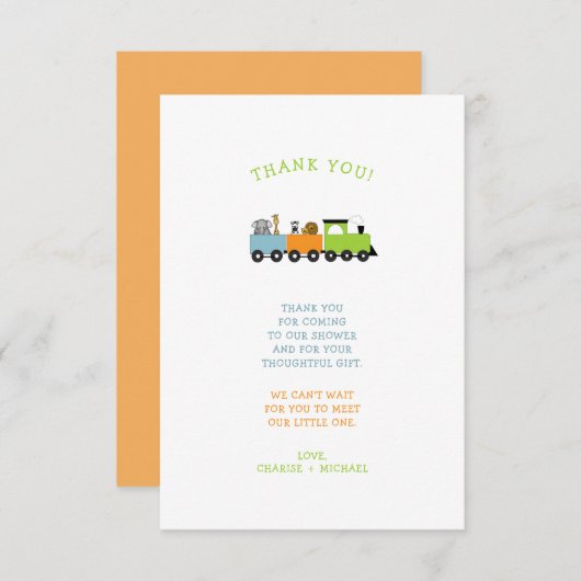 JUNGLE ANIMAL TRAIN Babydusche Vielen Dank Dankeskarte (Vorne/Hinten)