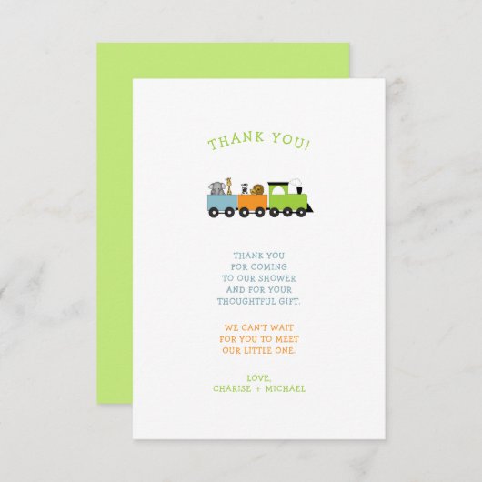 JUNGLE ANIMAL TRAIN Babydusche Vielen Dank Dankeskarte (Vorne/Hinten)