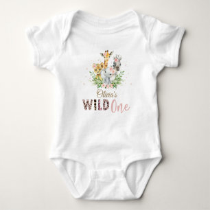 Jungle Animal Wild ONE Girl 1. Geburtstag Outfit B Baby Strampler