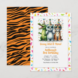 Jungle Animal "Young Wild and Three" 3. Geburtstag Einladung