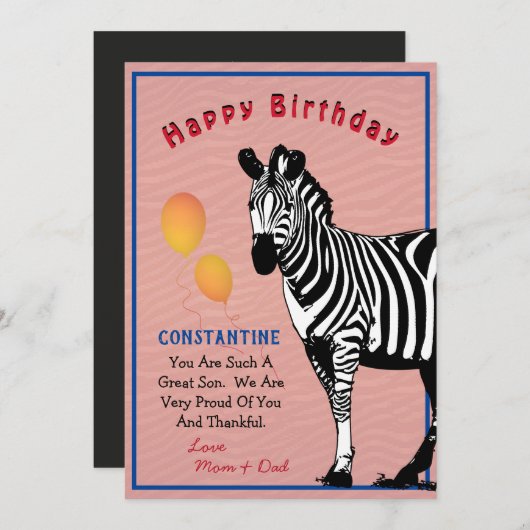 Jungle Animal Zebra Happy Birthday Card (Vorne/Hinten)