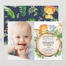 Jungle Animals 1. Geburtstag Grünpflanzen Safari F Einladung