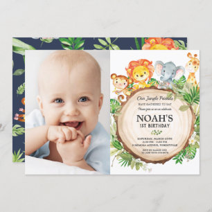 Jungle Animals 1. Geburtstag Grünpflanzen Safari F Einladung