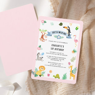 Jungle Animals 1. Geburtstag Party Einladung