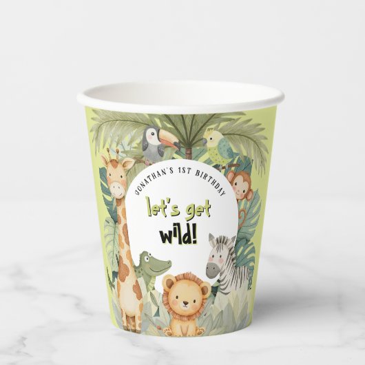 Jungle Animals 1. Geburtstag Party Pappbecher (Vorderseite)