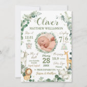 Jungle Animals Baby Birth Stats Foto Ankündigung (Vorderseite)