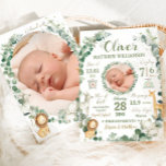 Jungle Animals Baby Birth Stats Foto Ankündigung<br><div class="desc">Ein perfekter Sake zum Gedenken an die Geburt Ihres neuen Freudenbündels. Diese niedliche DschungeltierGeburtsstatistik ist eine doppelseitige Bildkarte, die die perfekte Möglichkeit darstellt, um die Geburt Ihres Babys anzukündigen. Vollständig anpassbar mit Babygeburtsstatistiken und -bildern. Alle Texte können bearbeitet werden. Sie können den Stil, die Größe, die Farbe des Schriftartes ändern,...</div>