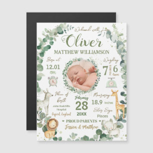 Jungle Animals Baby Birth Stats Foto Ankündigung