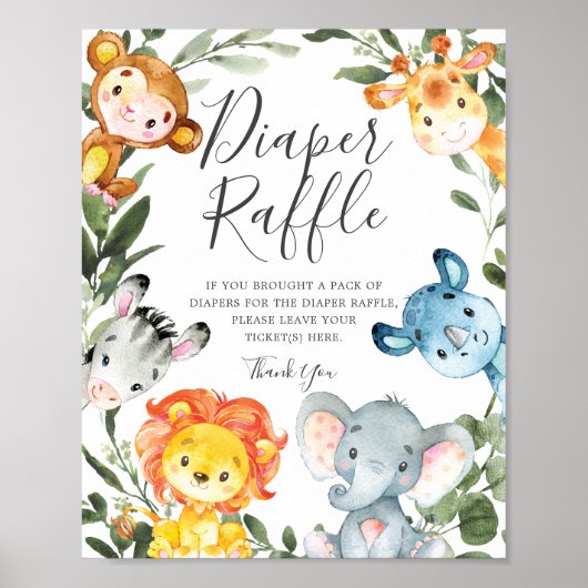 Jungle Animals Baby Duschabwascher Raffelzeichen Poster (Vorne)