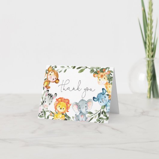 Jungle Animals Baby Dusche Danke Karte (Vorderseite)