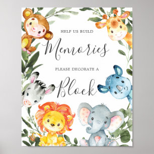 Jungle Animals Baby Dusche Dekorieren ein Blockzei Poster