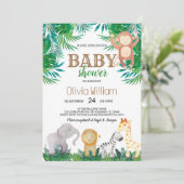 Jungle Animals Baby Dusche Einladung (Stehend Vorderseite)