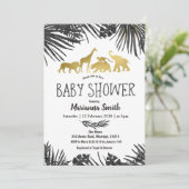 Jungle Animals Baby Dusche Einladung schwarzes Gol (Stehend Vorderseite)