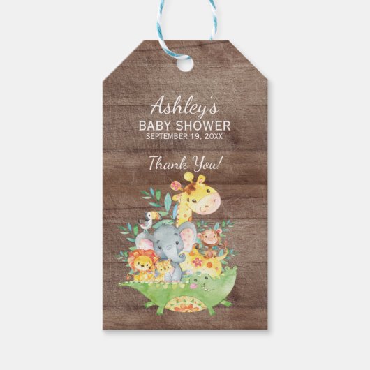 Jungle Animals Baby Dusche Gefallen Tag Geschenkanhänger (Vorderseite)