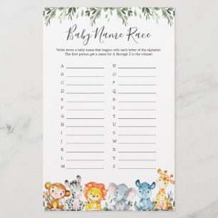Jungle Animals Baby Dusche Name Race Game