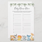 Jungle Animals Baby Dusche Name Race Game (Vorne/Hinten)