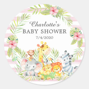 Jungle Animals Baby Dusche Vielen Dank Runder Aufkleber