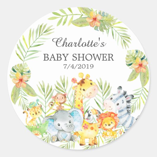 Jungle Animals Baby Dusche Vielen Dank Runder Aufkleber (Vorderseite)