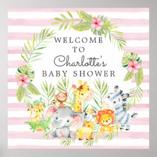 Jungle Animals Baby Dusche Willkommen Poster