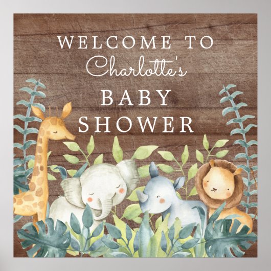 Jungle Animals Baby Dusche Willkommen Poster (Vorne)