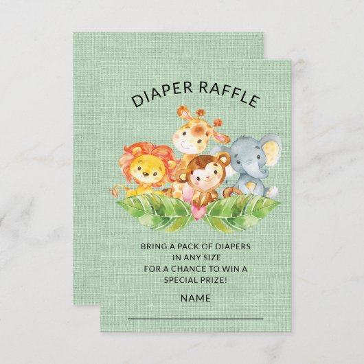 Jungle Animals Baby Showdiaper Raffle Ticket Einladung (Vorne/Hinten)