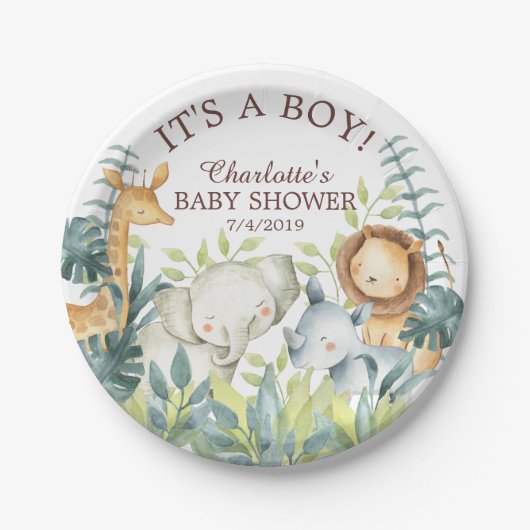 Jungle Animals Baby Shower 7" Plättchen Pappteller (Vorderseite)