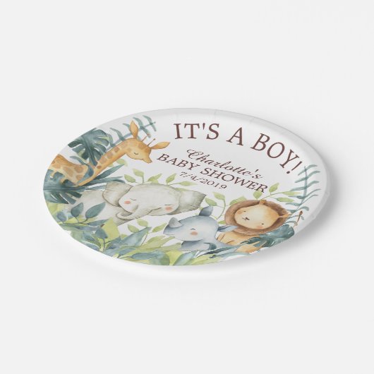 Jungle Animals Baby Shower 7" Plättchen Pappteller (Schrägansicht)