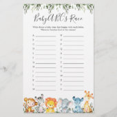 Jungle Animals Baby Shower ABCs Race Game (Vorderseite)