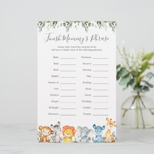 Jungle Animals Baby Shower beenden Mommy's Phrase (Stehend Vorderseite)
