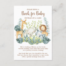 Jungle Animals Baby Shower Book for Baby Card