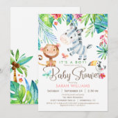 Jungle Animals Baby Shower Einladung, Junge oder M Einladung (Vorne/Hinten)