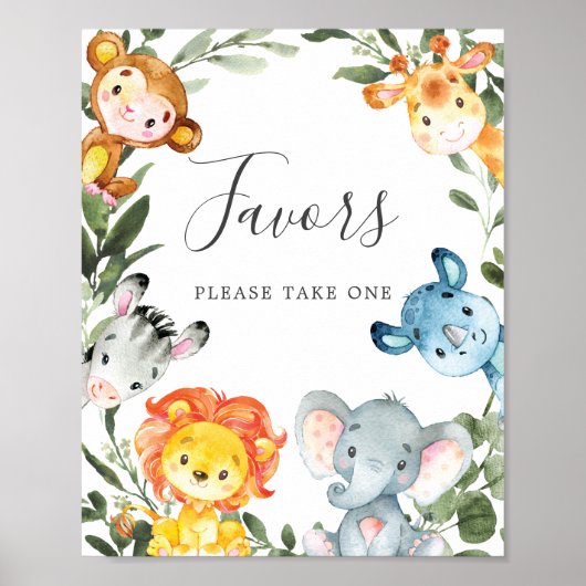 Jungle Animals Baby Shower Favoriten Schild (Vorne)
