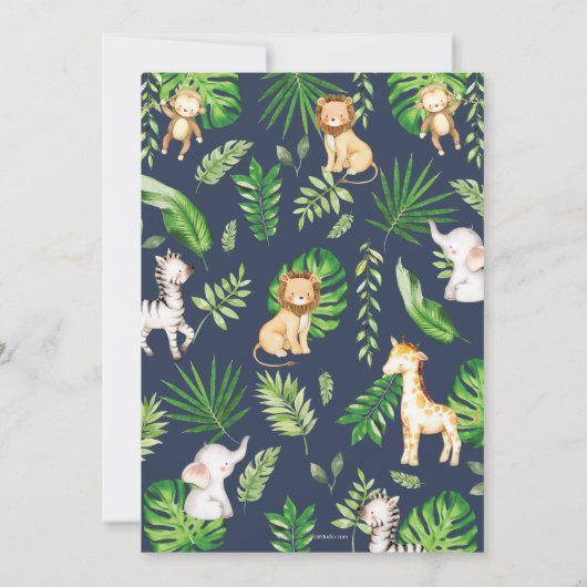 Jungle Animals Baby Shower Greenery Safari Boy Dankeskarte (Rückseite)