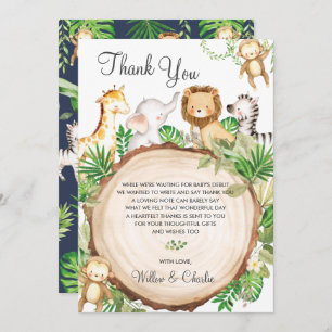 Jungle Animals Baby Shower Greenery Safari Boy Dankeskarte