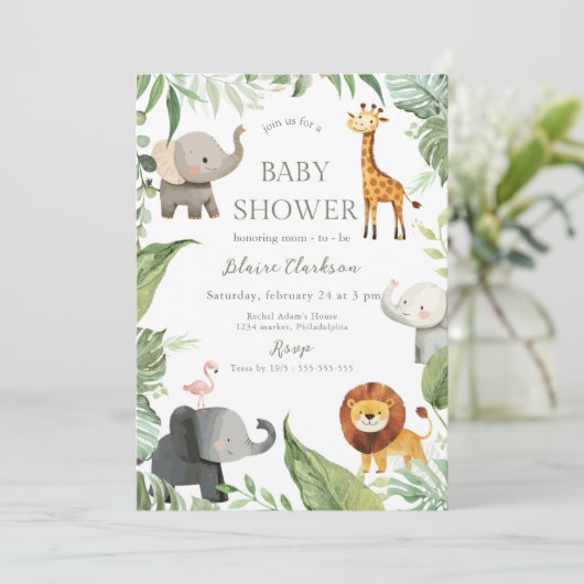 Jungle Animals Baby Shower Invitation Einladung (Stehend Vorderseite)