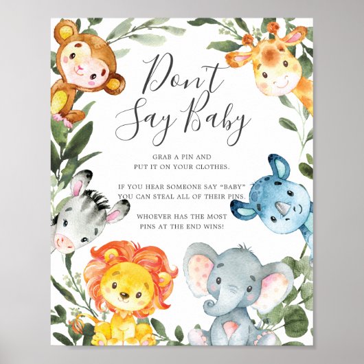 Jungle Animals Babydusche Sage kein Babyzeichen Poster (Vorne)