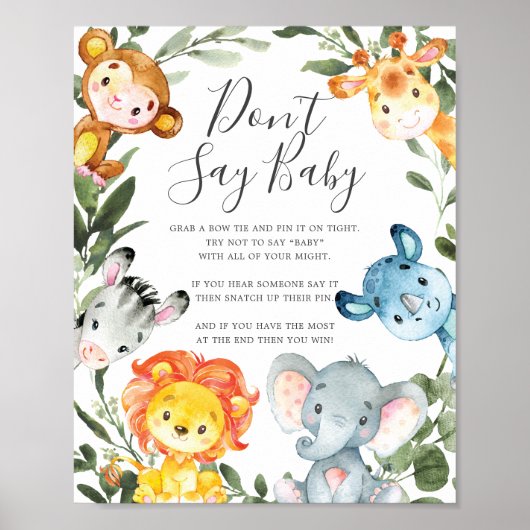 Jungle Animals Babydusche Sage kein Babyzeichen Poster (Vorne)