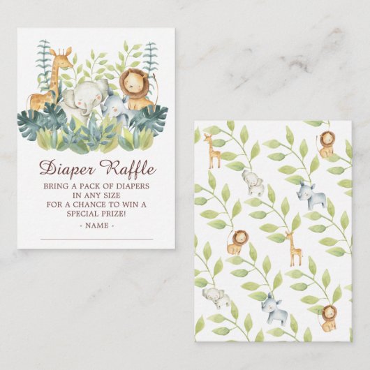 Jungle Animals Babydusche Windelwanne Begleitkarte (Vorne/Hinten)