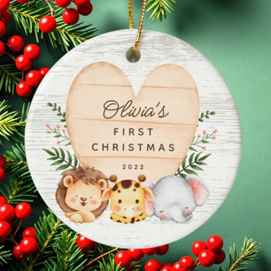 Jungle Animals Baby's First Christmas Keramik Ornament