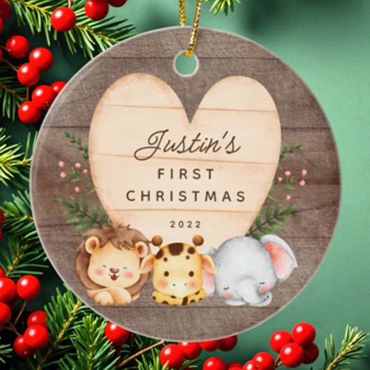 Jungle Animals Baby's First Christmas Keramik Ornament