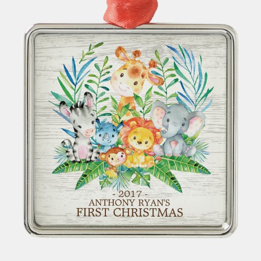 Jungle Animals Baby's First Christmas Ornament (Vorne)