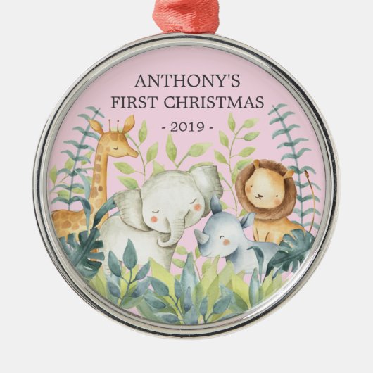 Jungle Animals Baby's First Christmas Ornament (Vorne)