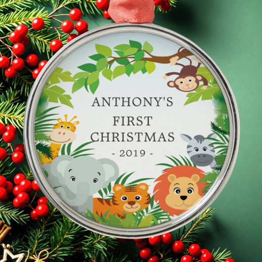Jungle Animals Baby's First Christmas Ornament