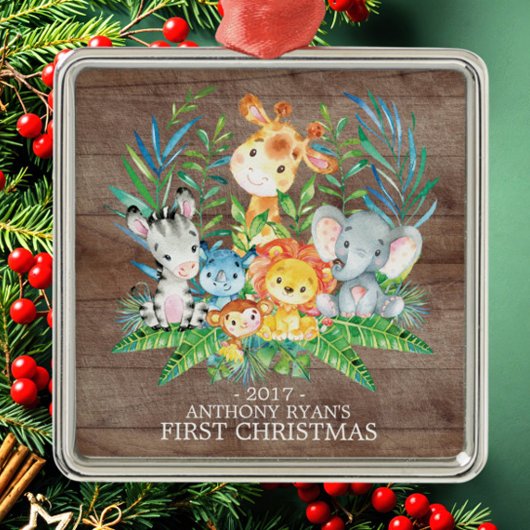Jungle Animals Baby's First Christmas Ornament
