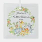 Jungle Animals Baby's First Christmas Ornament Aus Glas (Vorderseite)