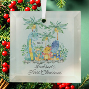 Jungle Animals Baby's First Christmas Ornament Aus Glas