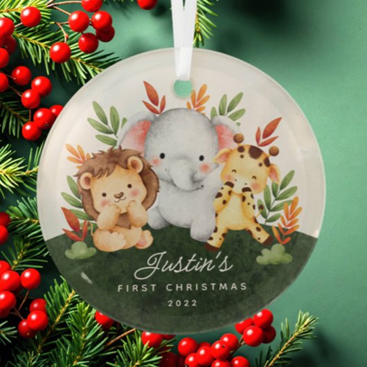Jungle Animals Baby's First Christmas Ornament Aus Glas