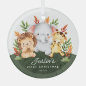 Jungle Animals Baby's First Christmas Ornament Aus Glas (Vorderseite)