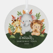 Jungle Animals Baby's First Christmas Ornament Aus Glas (Rückseite)